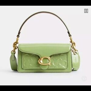 Coach Light Green Leather Shoulder Bag with Gold Accents